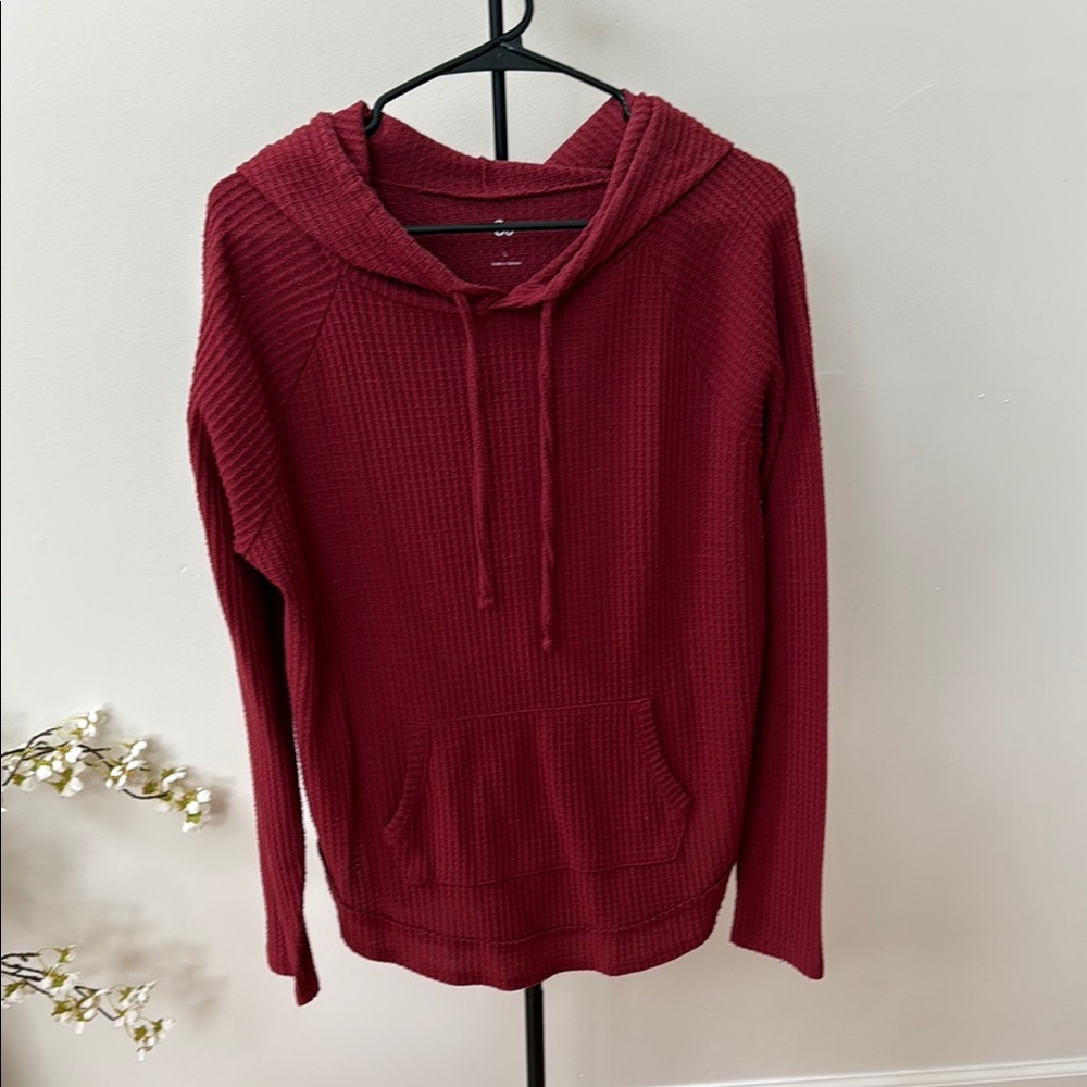 Cozy Red waffle Knit Hoodie